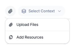 Paperclip menu with Upload Files and Add Resources options.